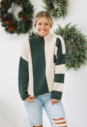 Split Vision Mock Neck Sweater in Green