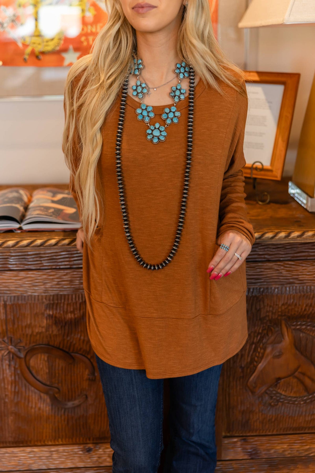 Weekend Ease Pocket Top in Caramel