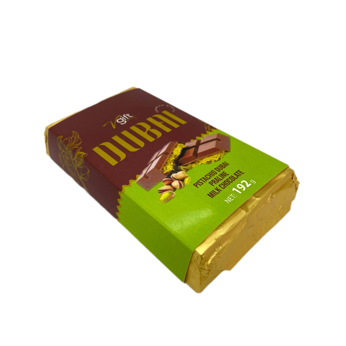 V-Gift Pistachio Praline Dubai Chocolate Bar – Crispy 192gr: 10 Pieces (192g Each)