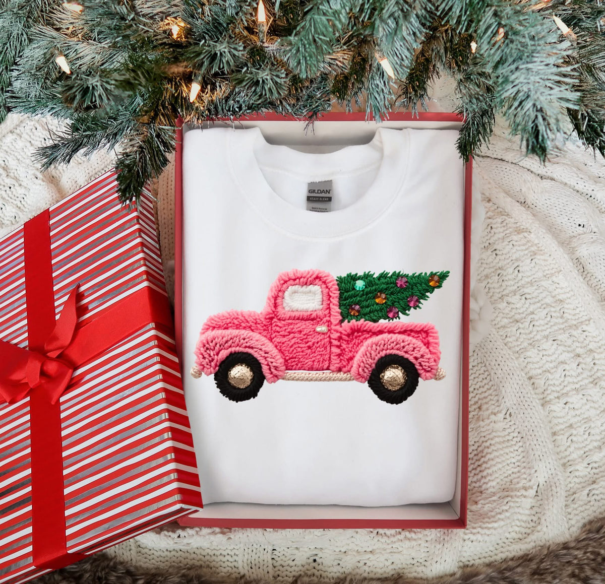 Crochet Pink Truck Fleece Sweatshirt