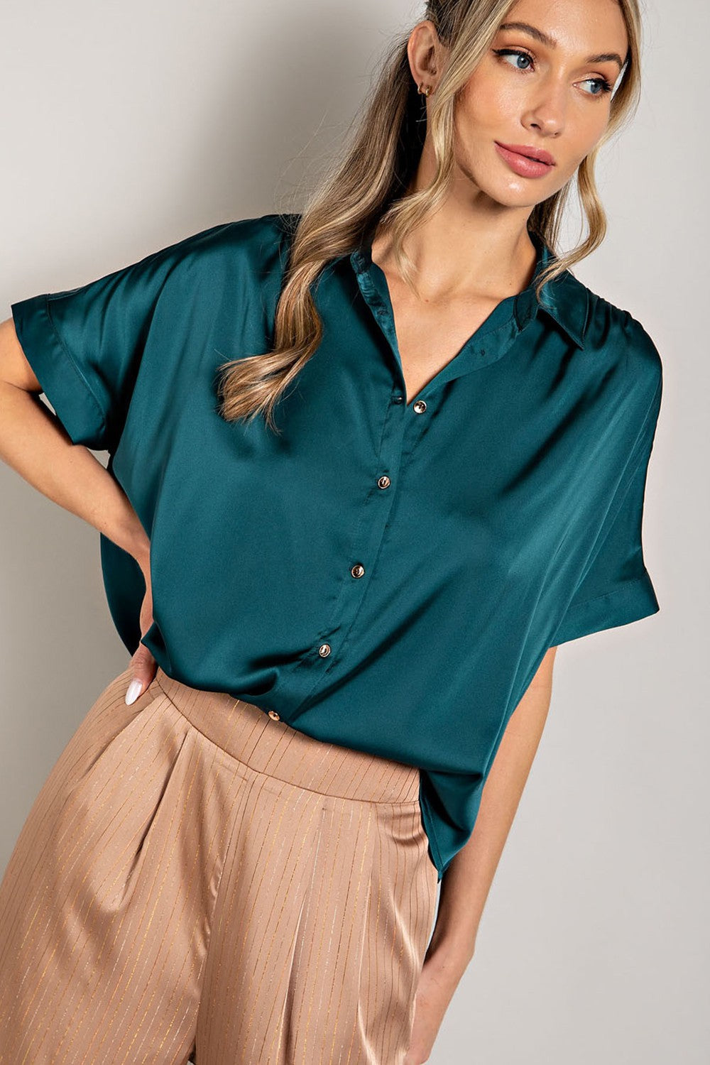 Coco Chic Button Up Top in Teal