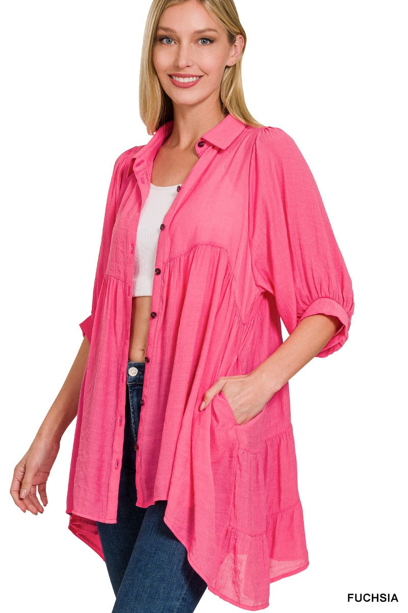 Level Up Buttoned Tunic Top