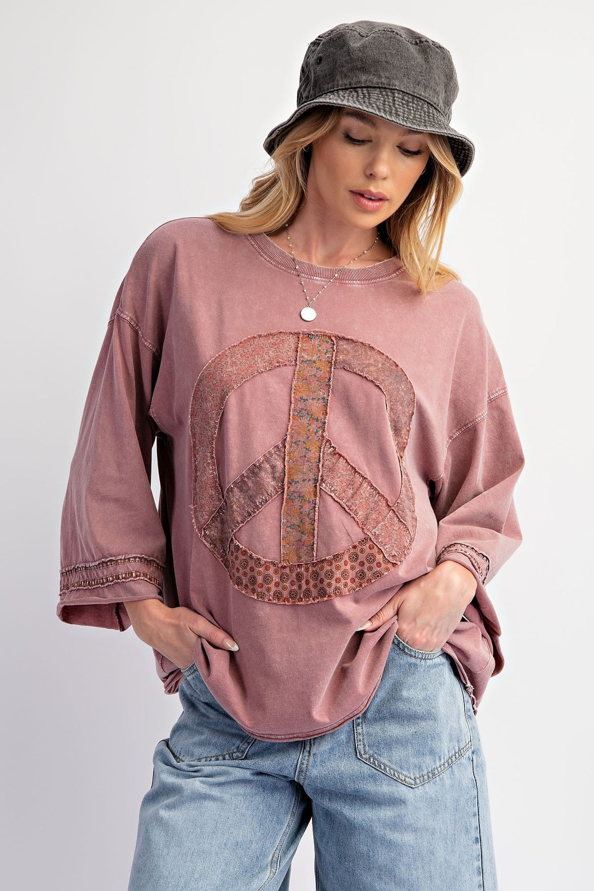 Keep The Peace Patchwork Top in Mauve