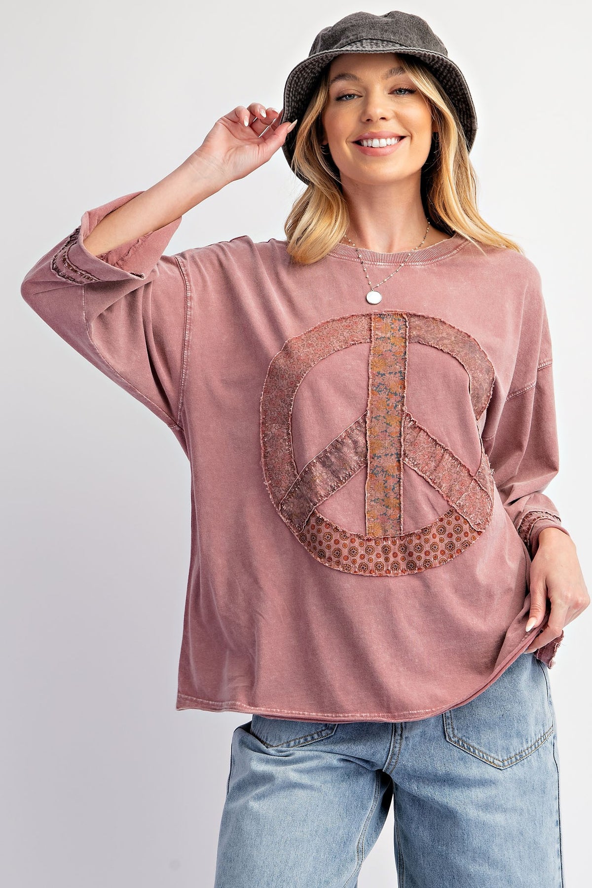 Keep The Peace Patchwork Top in Mauve