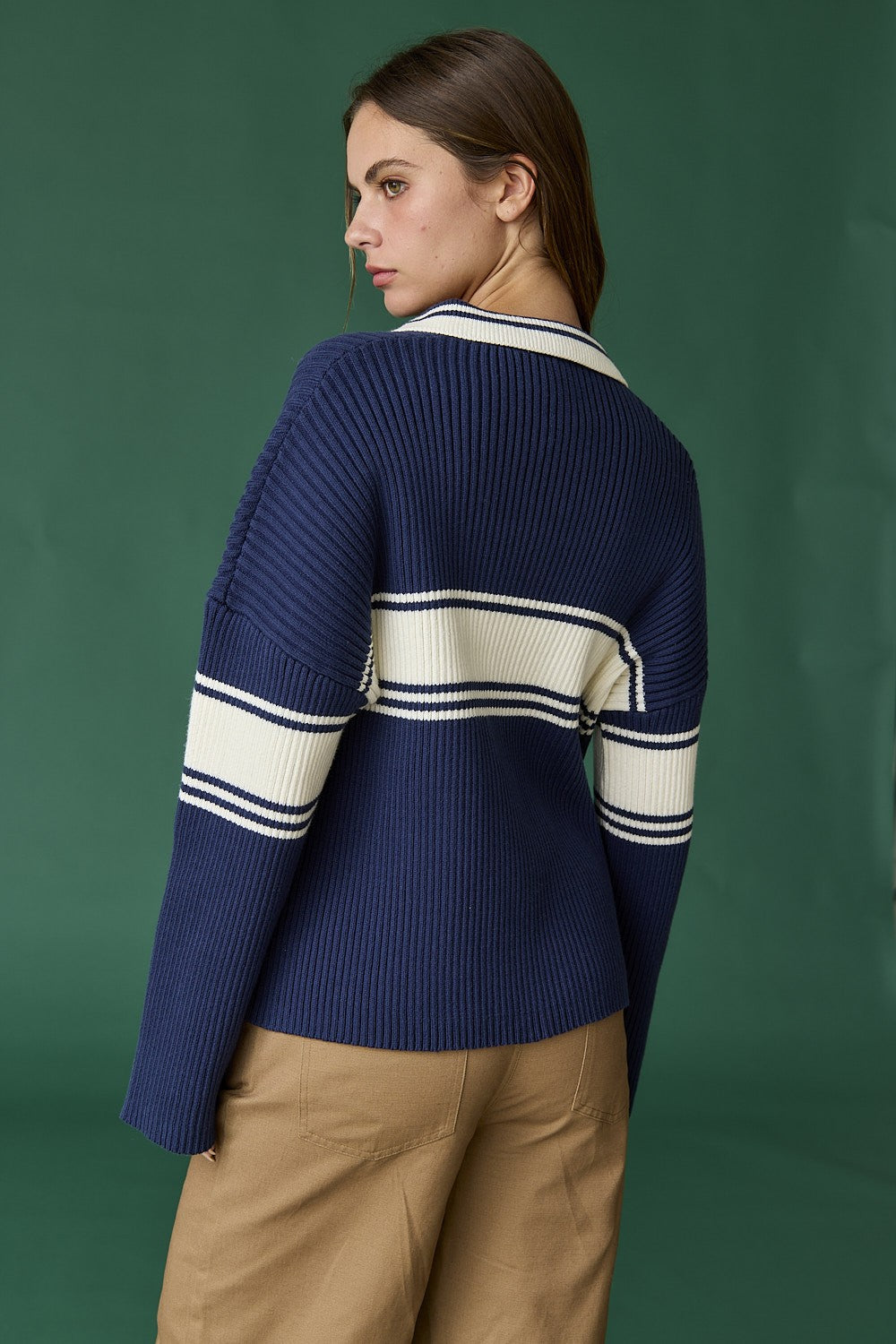 Everly Striped Pullover in Navy