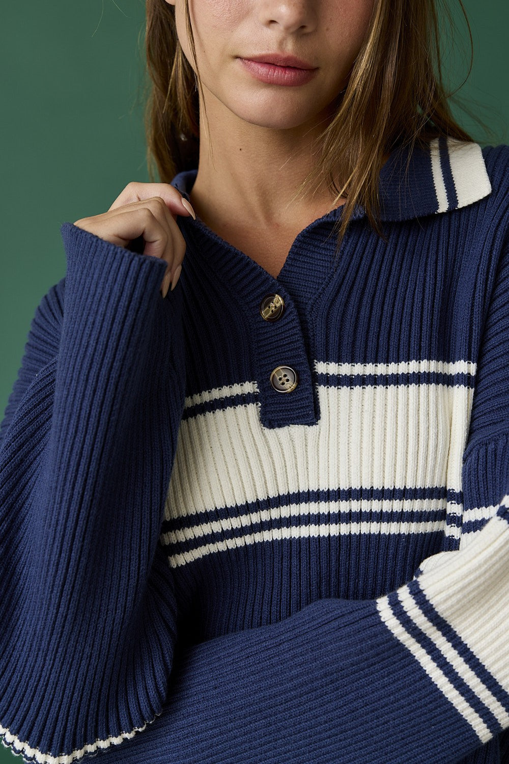 Everly Striped Pullover in Navy