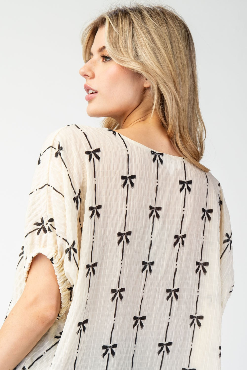 Delightful Bows Short Sleeve Top in Cream