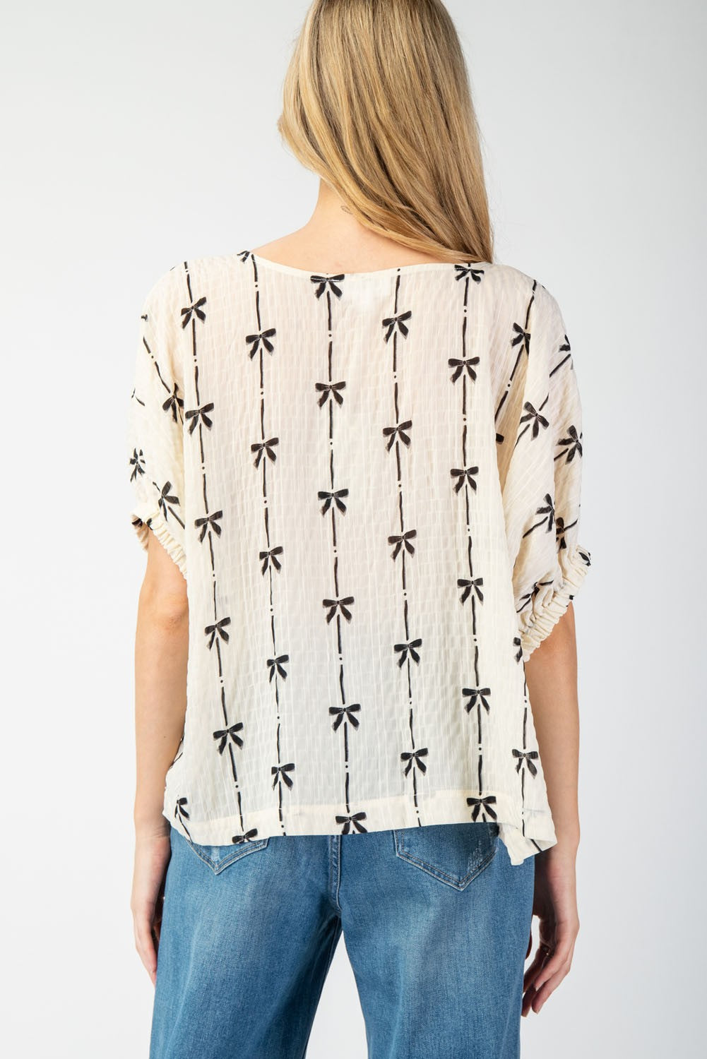 Delightful Bows Short Sleeve Top in Cream