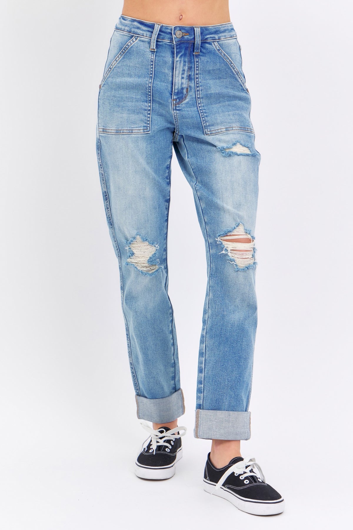 Pockets &amp; Patch Boyfriend Judy Blue Jeans