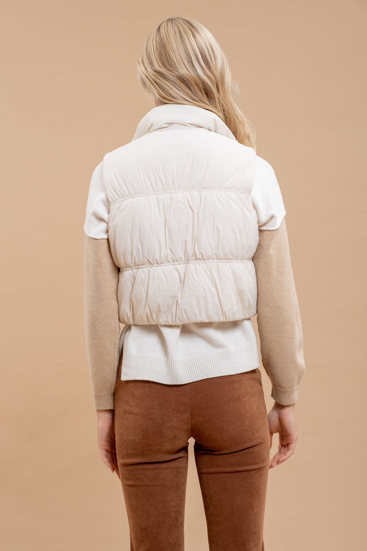 Maeve Cropped Puffer Vest in Ivory