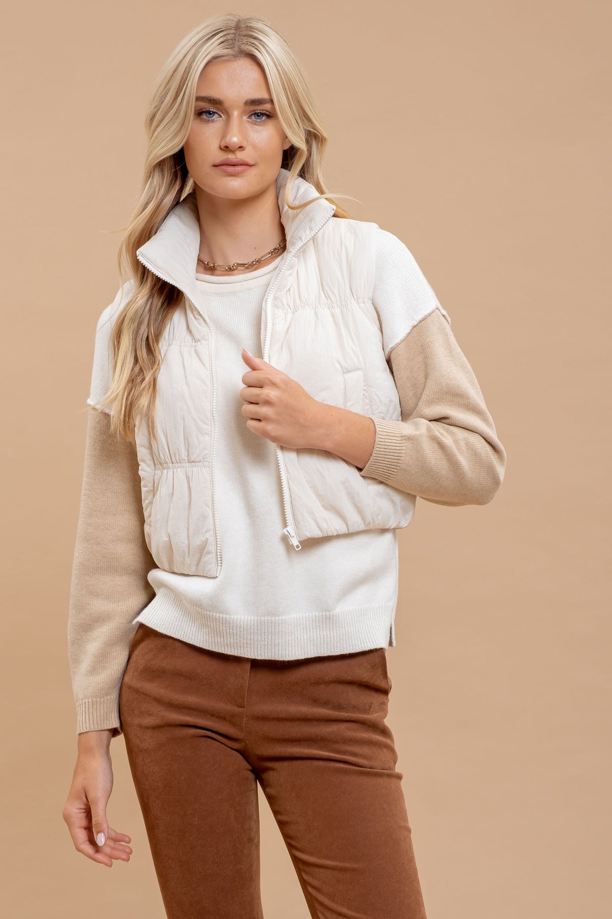 Maeve Cropped Puffer Vest in Ivory