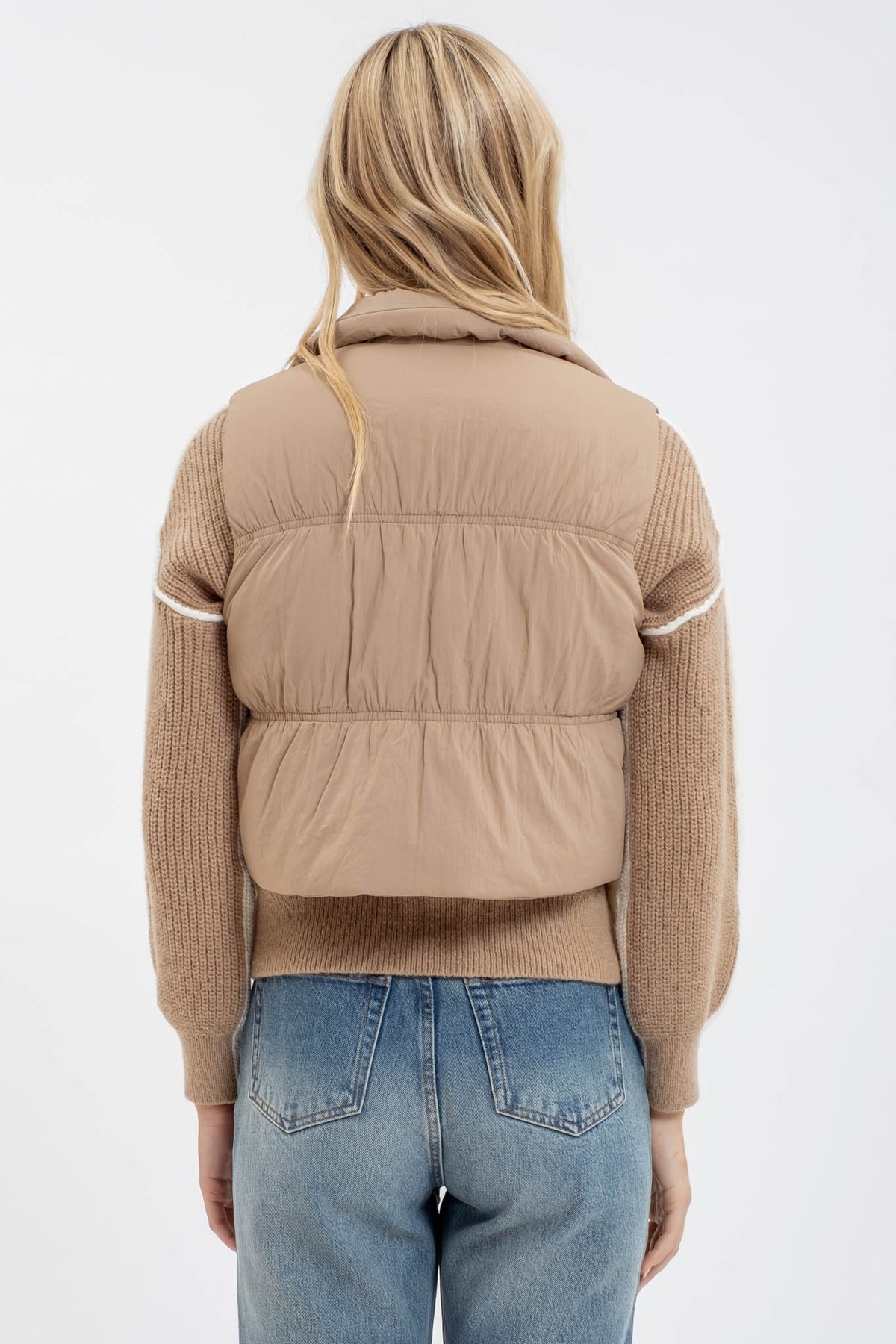 Maeve Cropped Puffer Vest in Mocha