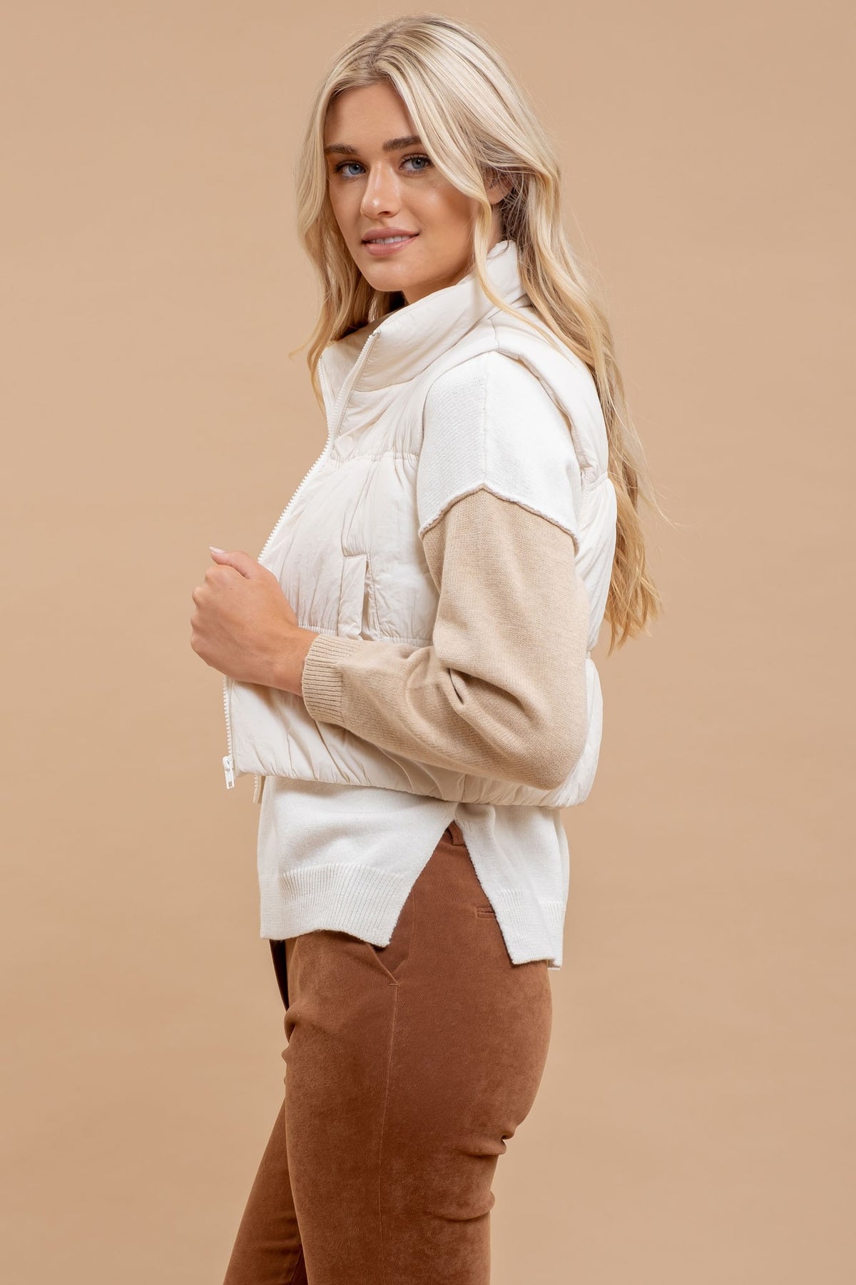 Maeve Cropped Puffer Vest in Ivory