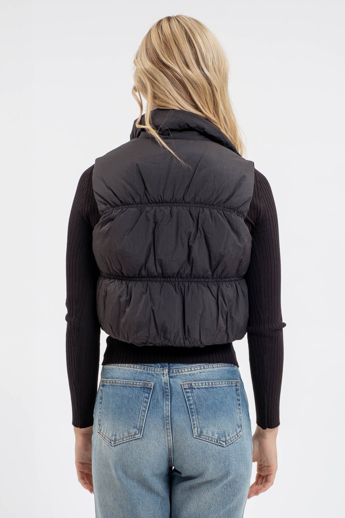 Maeve Cropped Puffer Vest in Black