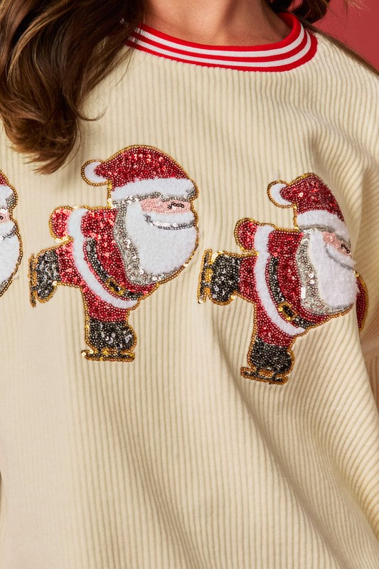 Santa Ice Skating Sequins Pullover