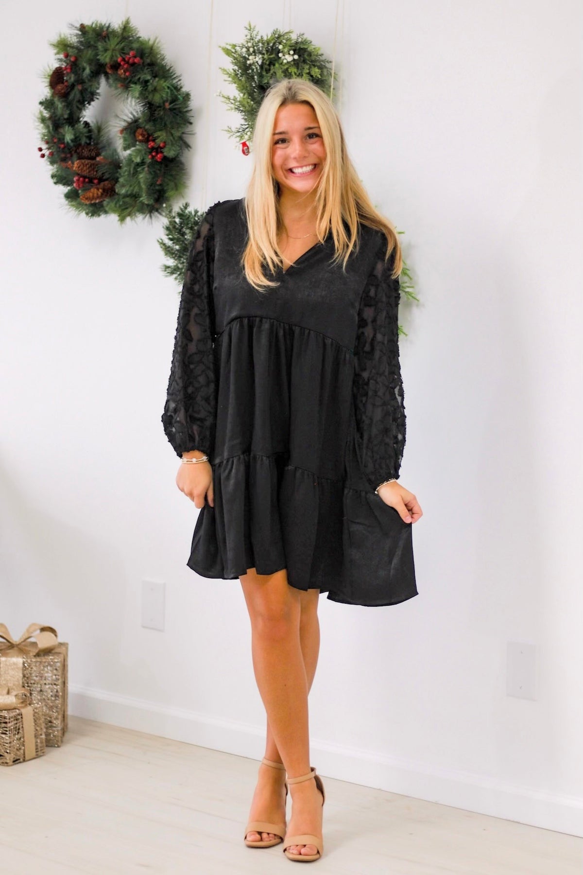 Twilight Bloom Mini Dress in Black