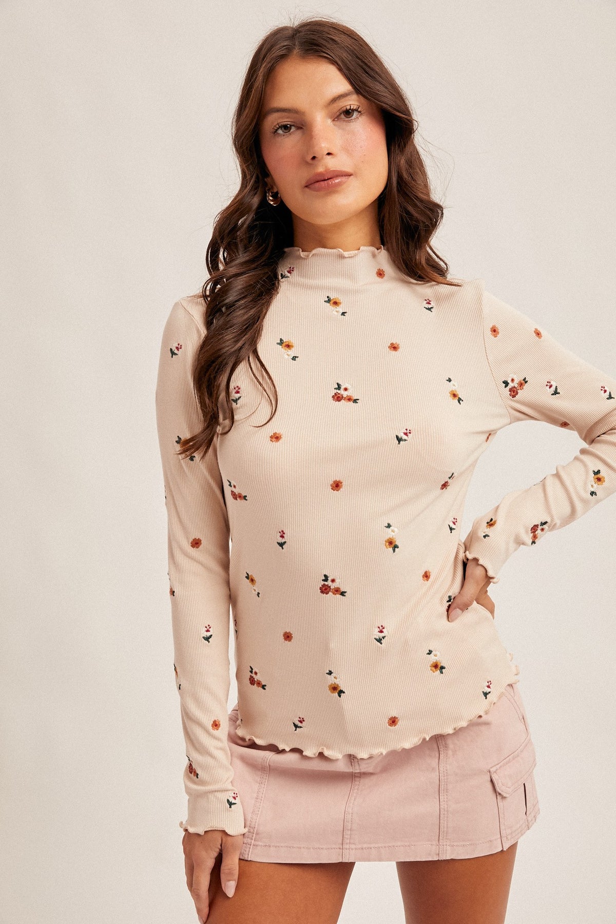 Tiny Blooms Ribbed Layering Top