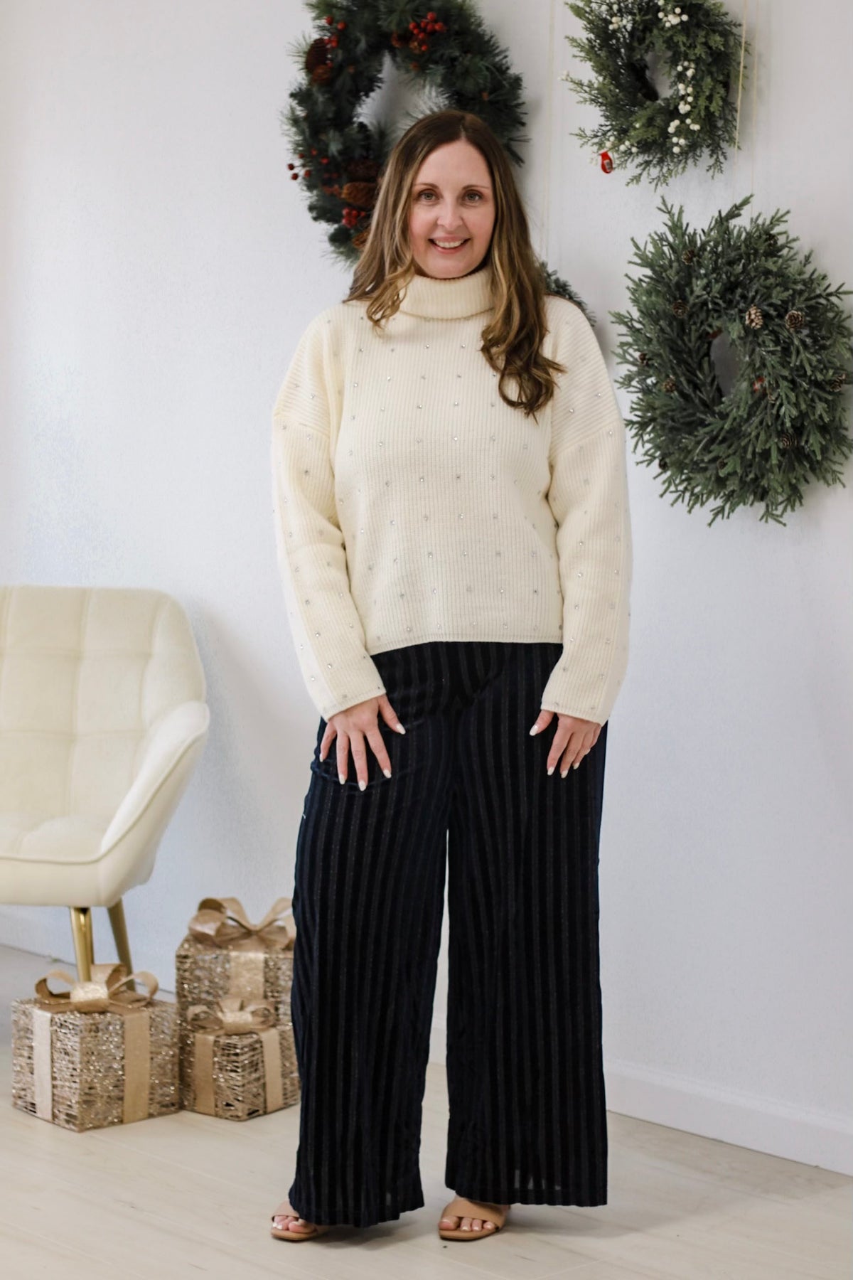 Frosted Sparkle Turtleneck Sweater in Ivory