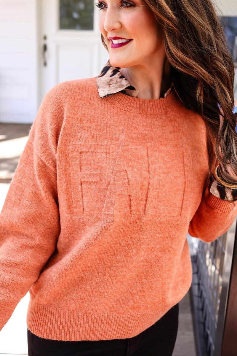 Fall Embossed Sweater Shop Rust Ruffles