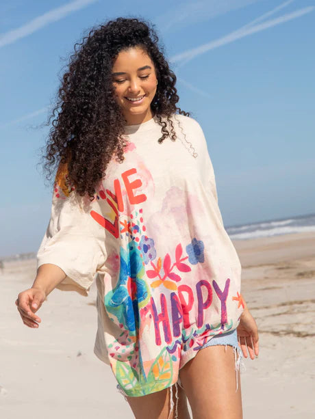 Live Happy Cream Graphic Tee