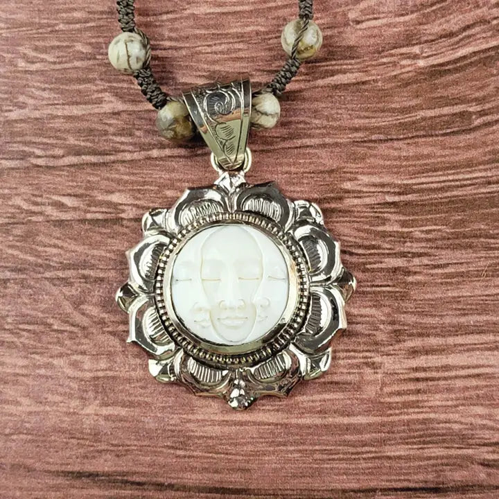 Bone Moon Tibetan Pendant Beaded Necklace