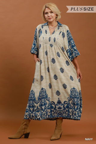 Medallion Border Midi Dress in Curvy