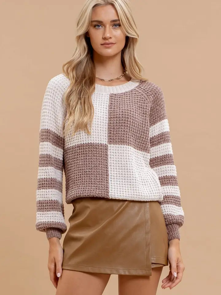 Soft Echo Color Block Sweater Mocha