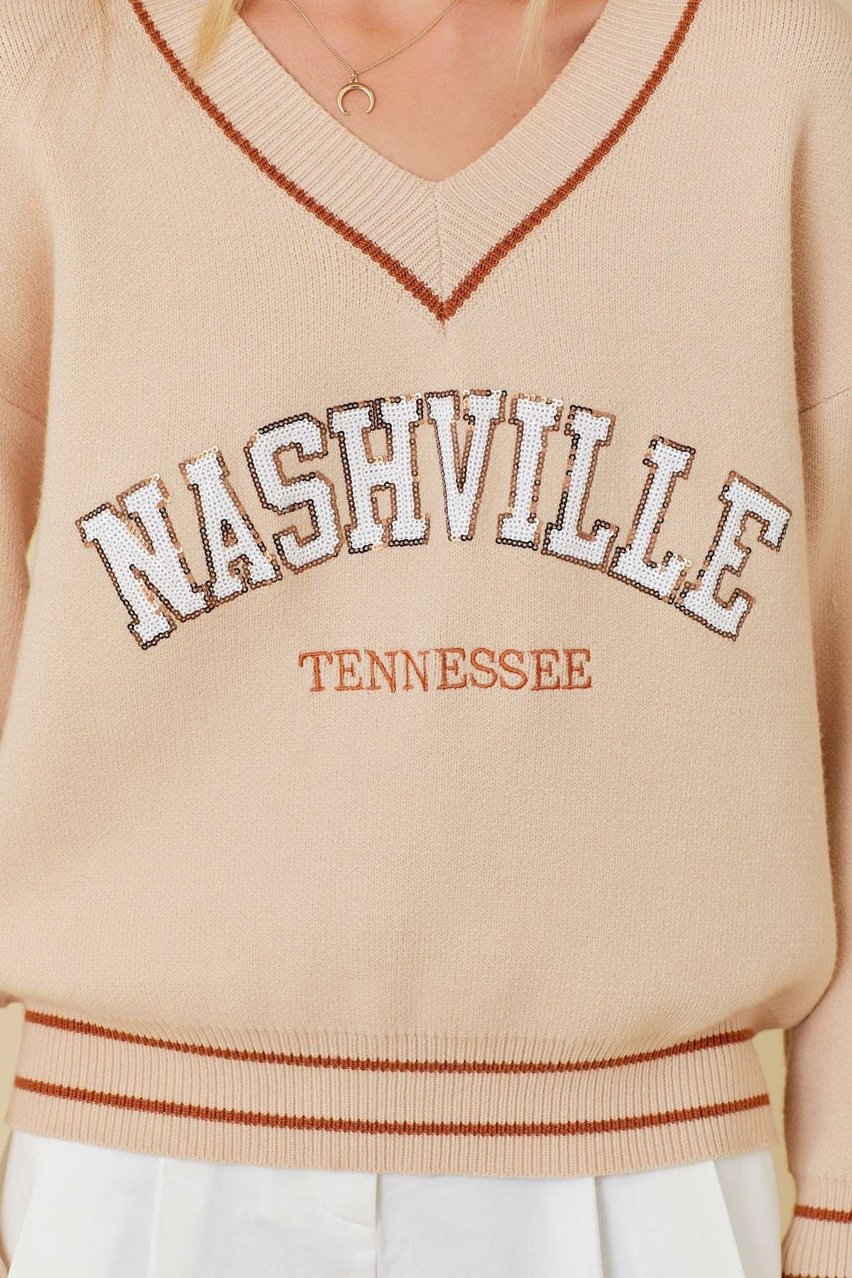 Nashville Varsity Sweater in Taupe