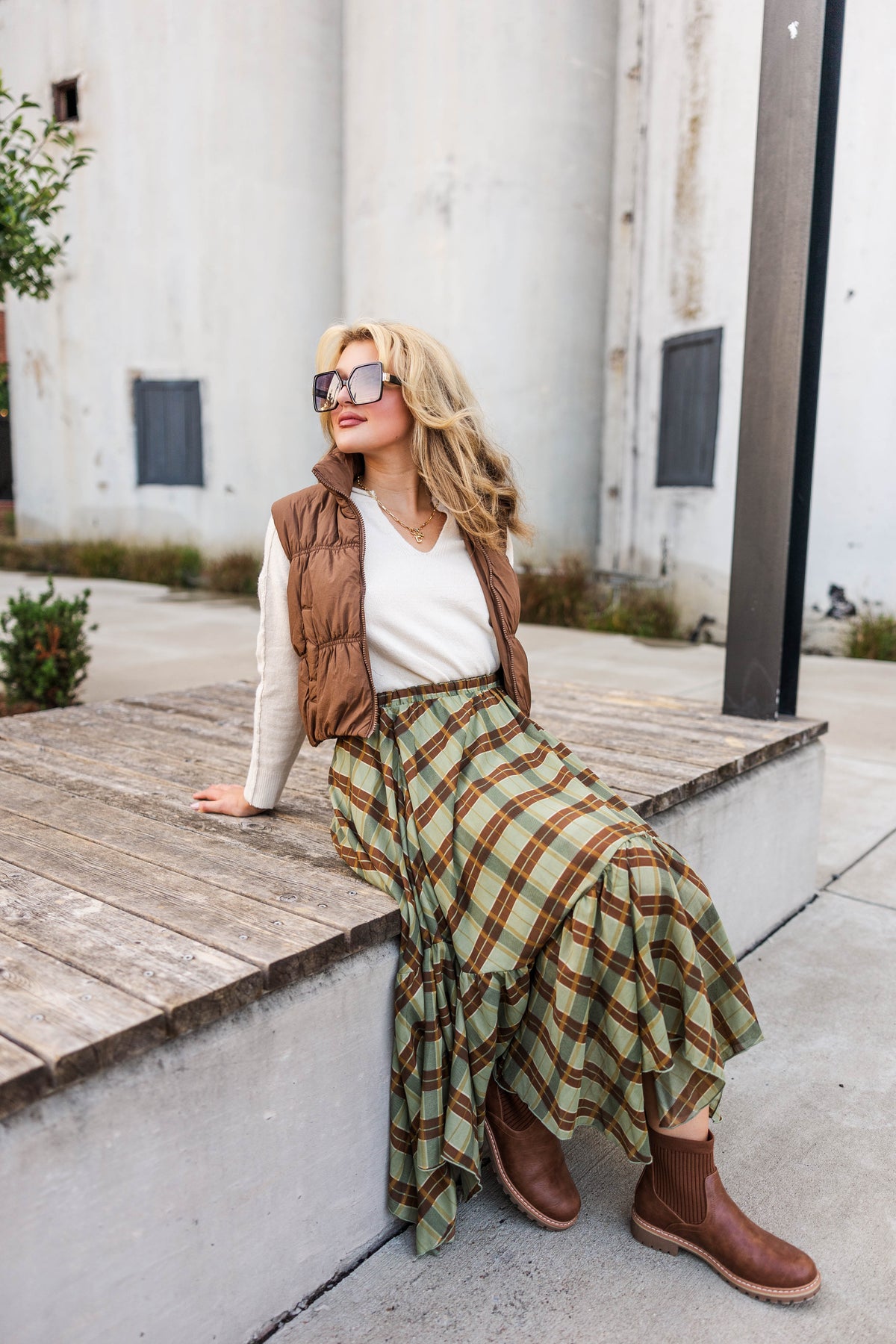 Harvest Plaid Midi Skirt