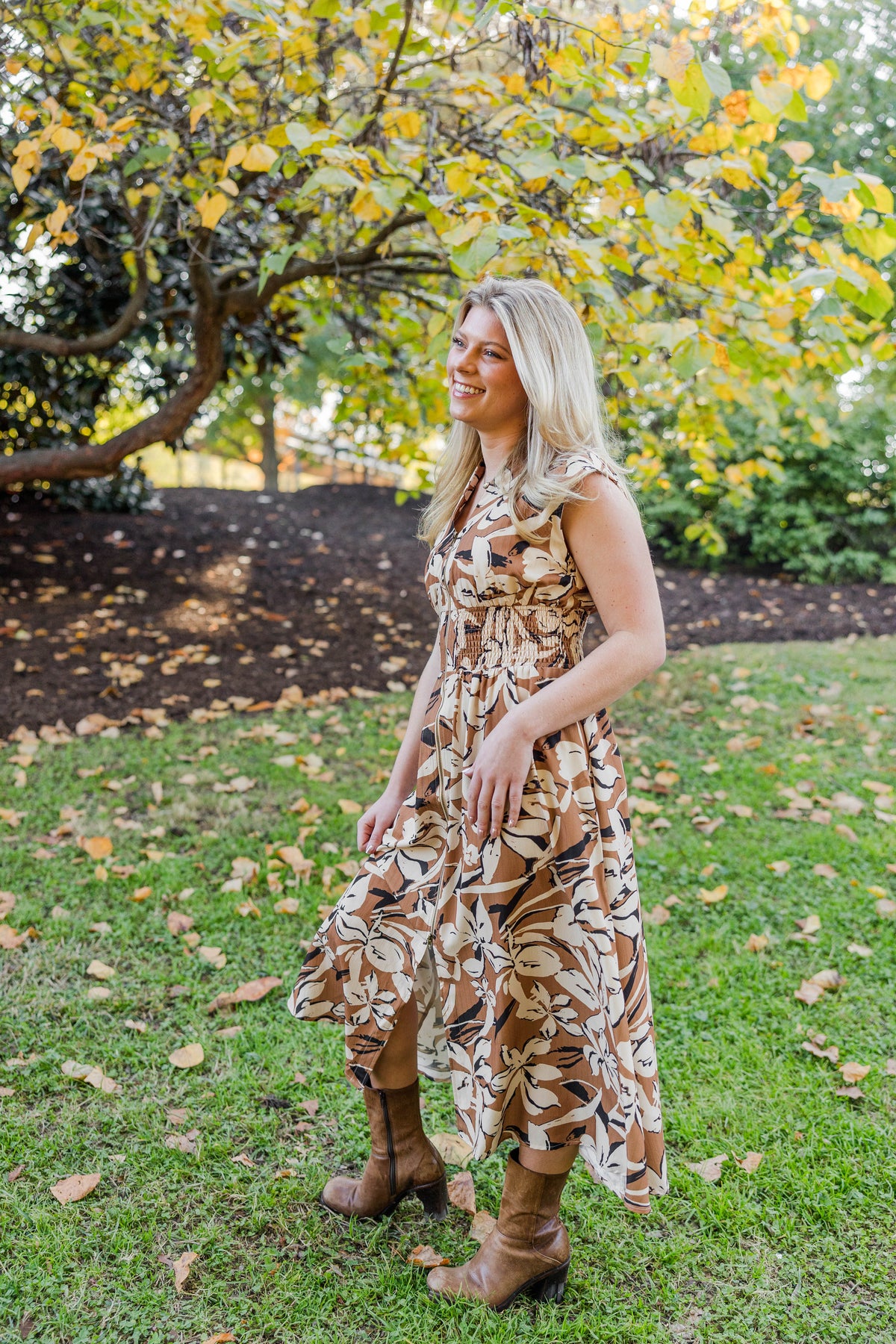 Zip Me Up Sleeveless Midi Dress in Caramel