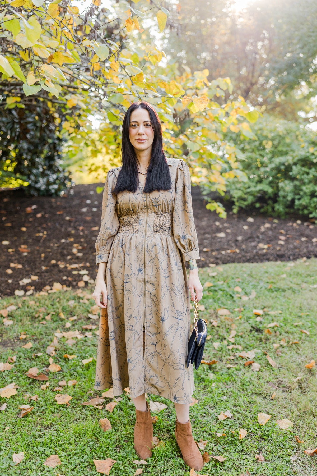 Timeless Floral Midi Dress in Mocha