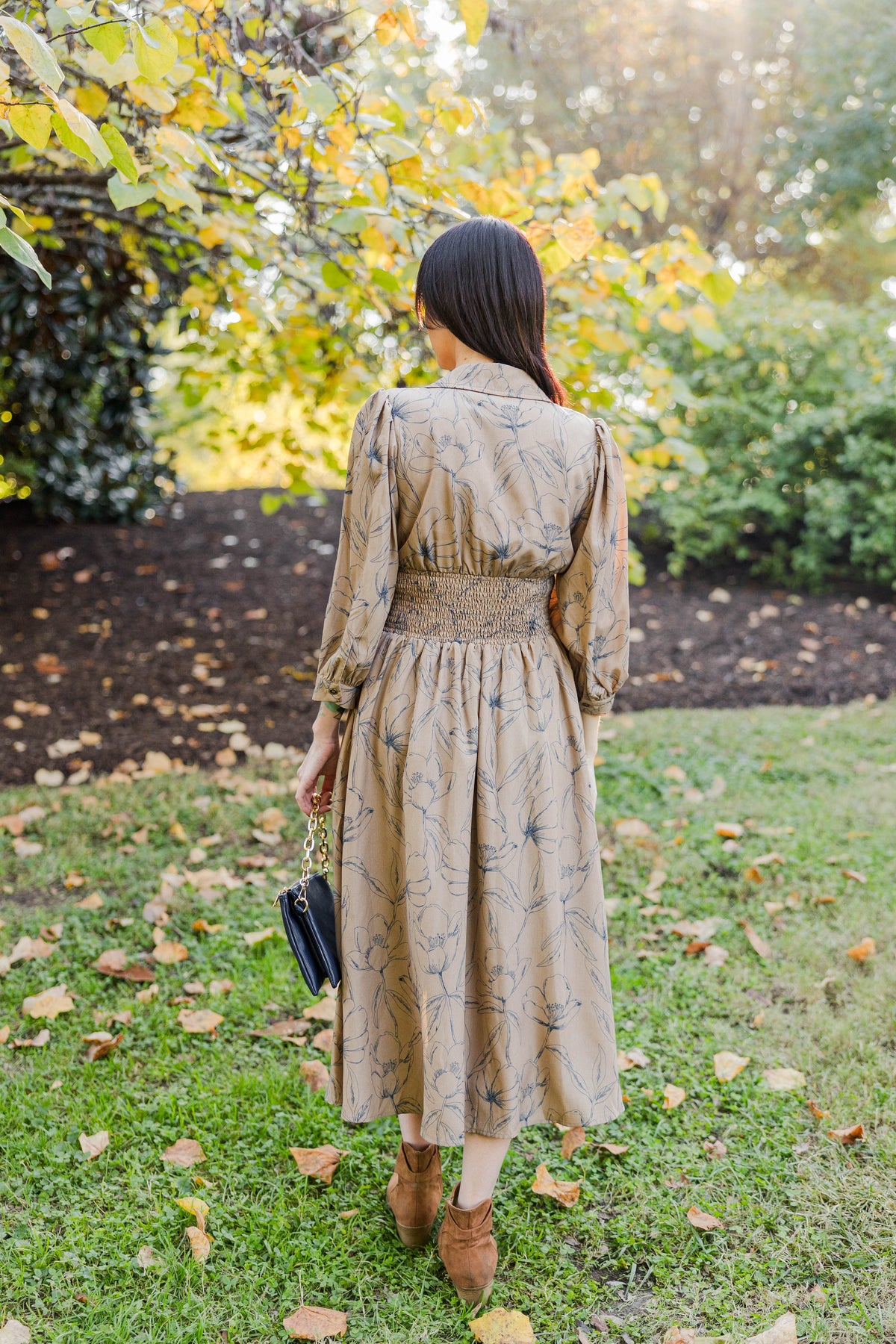 Timeless Floral Midi Dress in Mocha