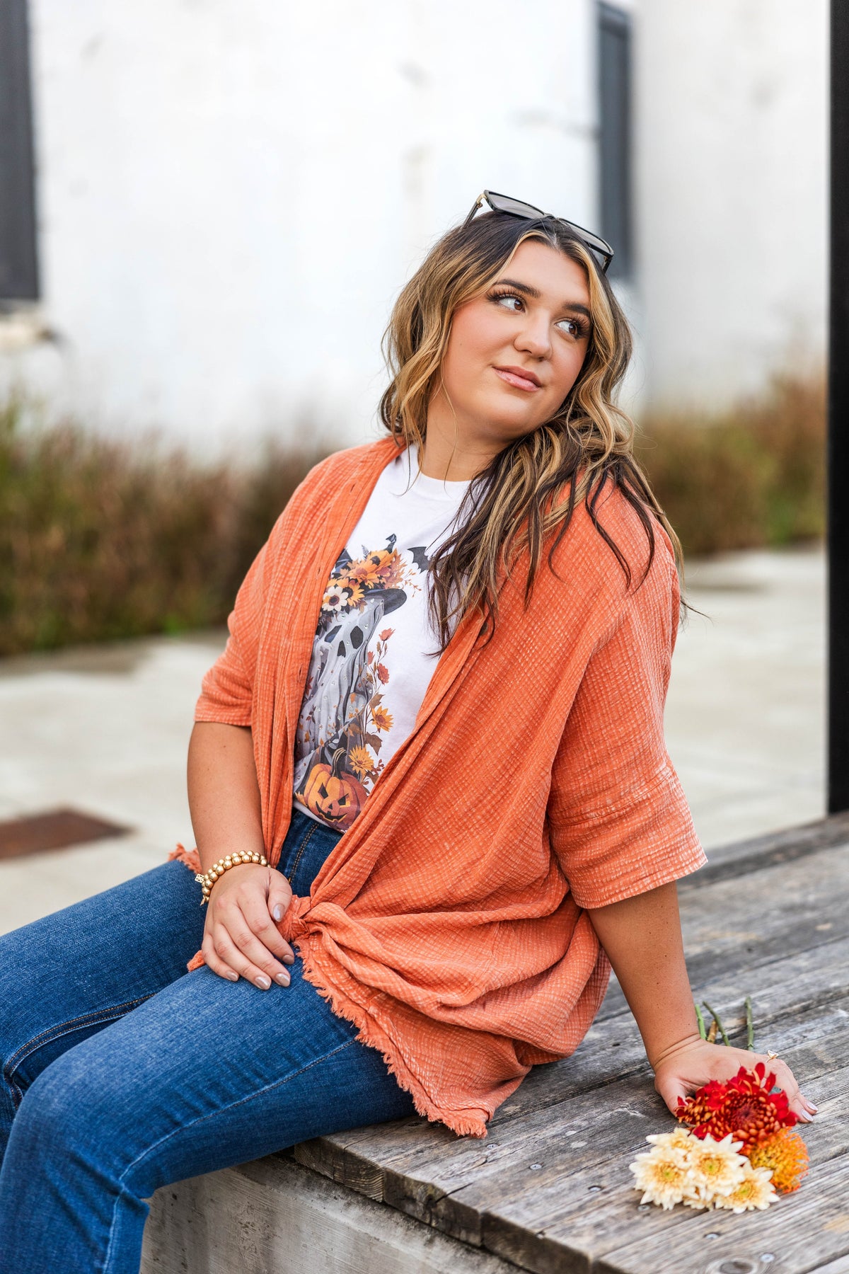 Carefree Oversized Top in Coral Brick