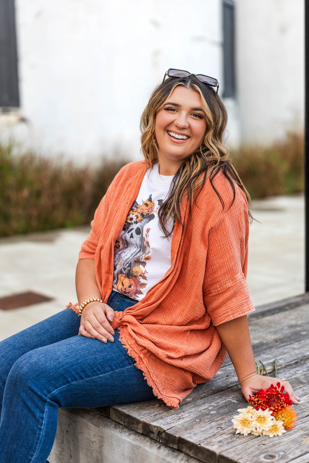 Carefree Oversized Top in Coral Brick