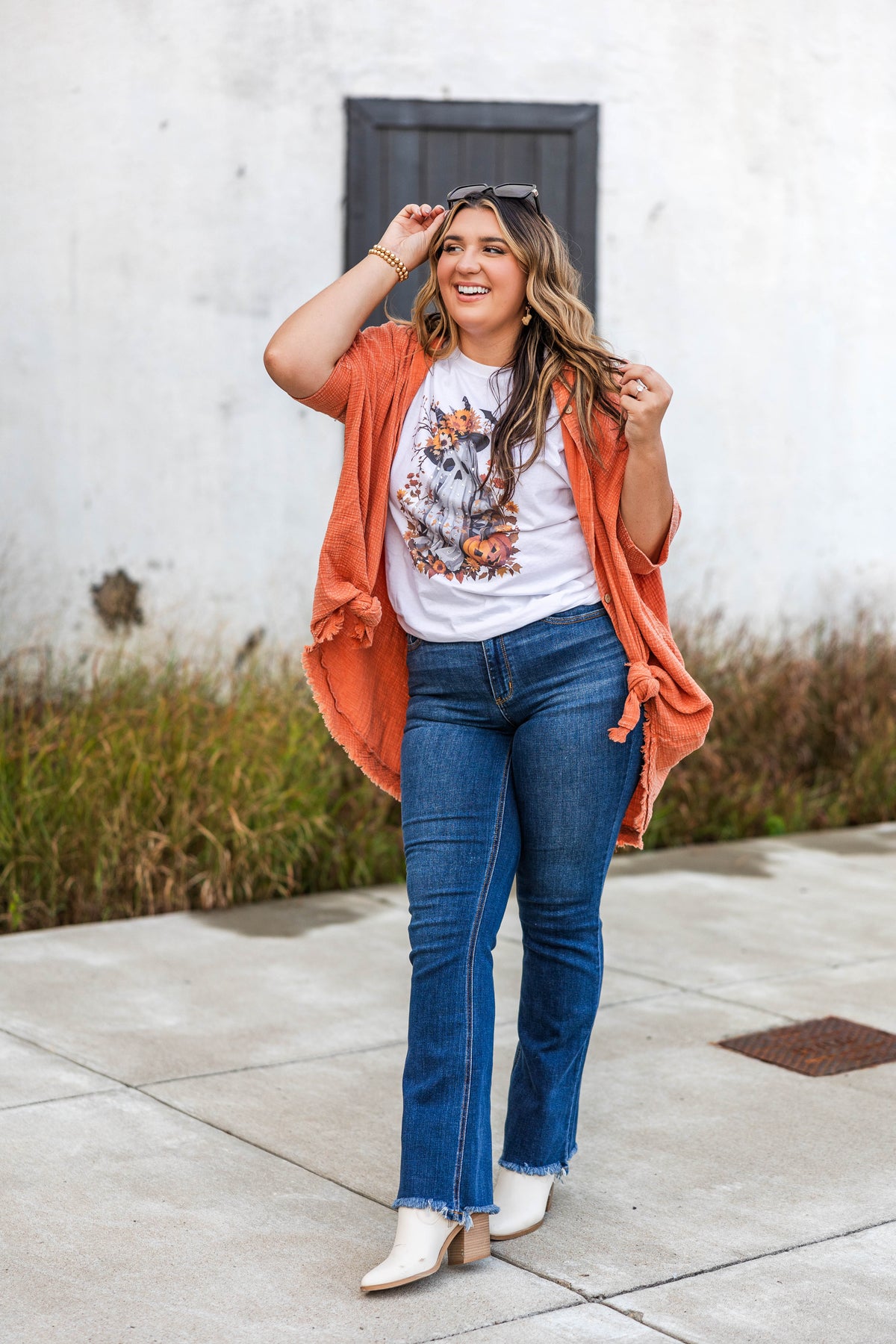 Carefree Oversized Top in Coral Brick