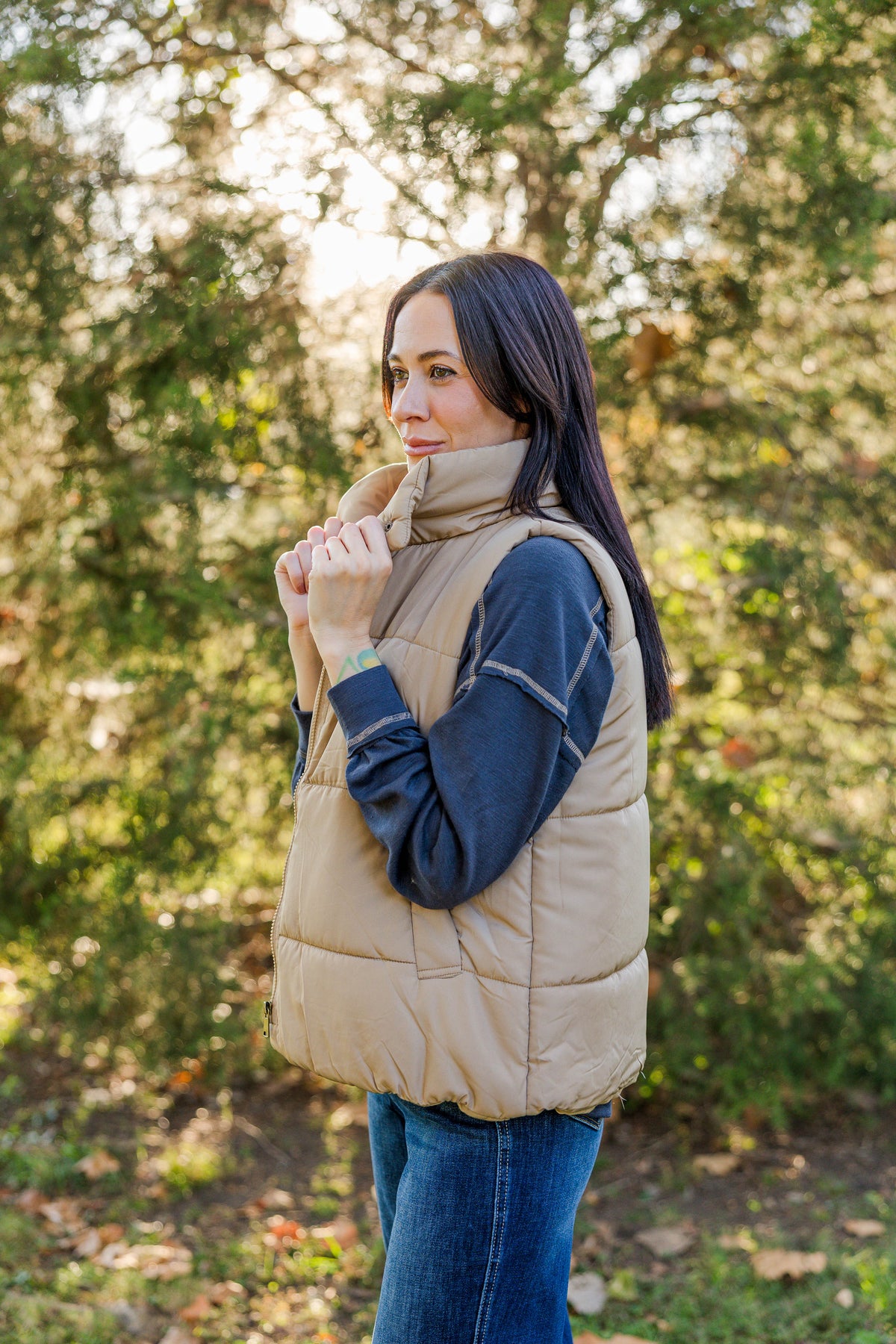 Chestnut Ruched Bomber Vest