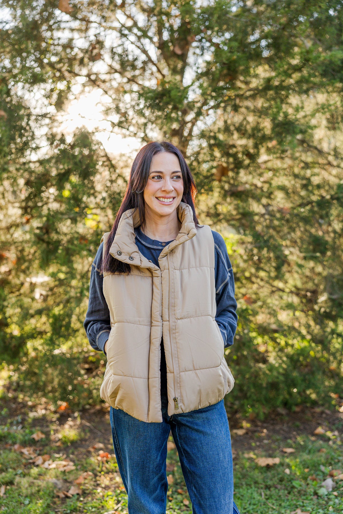 Chestnut Ruched Bomber Vest