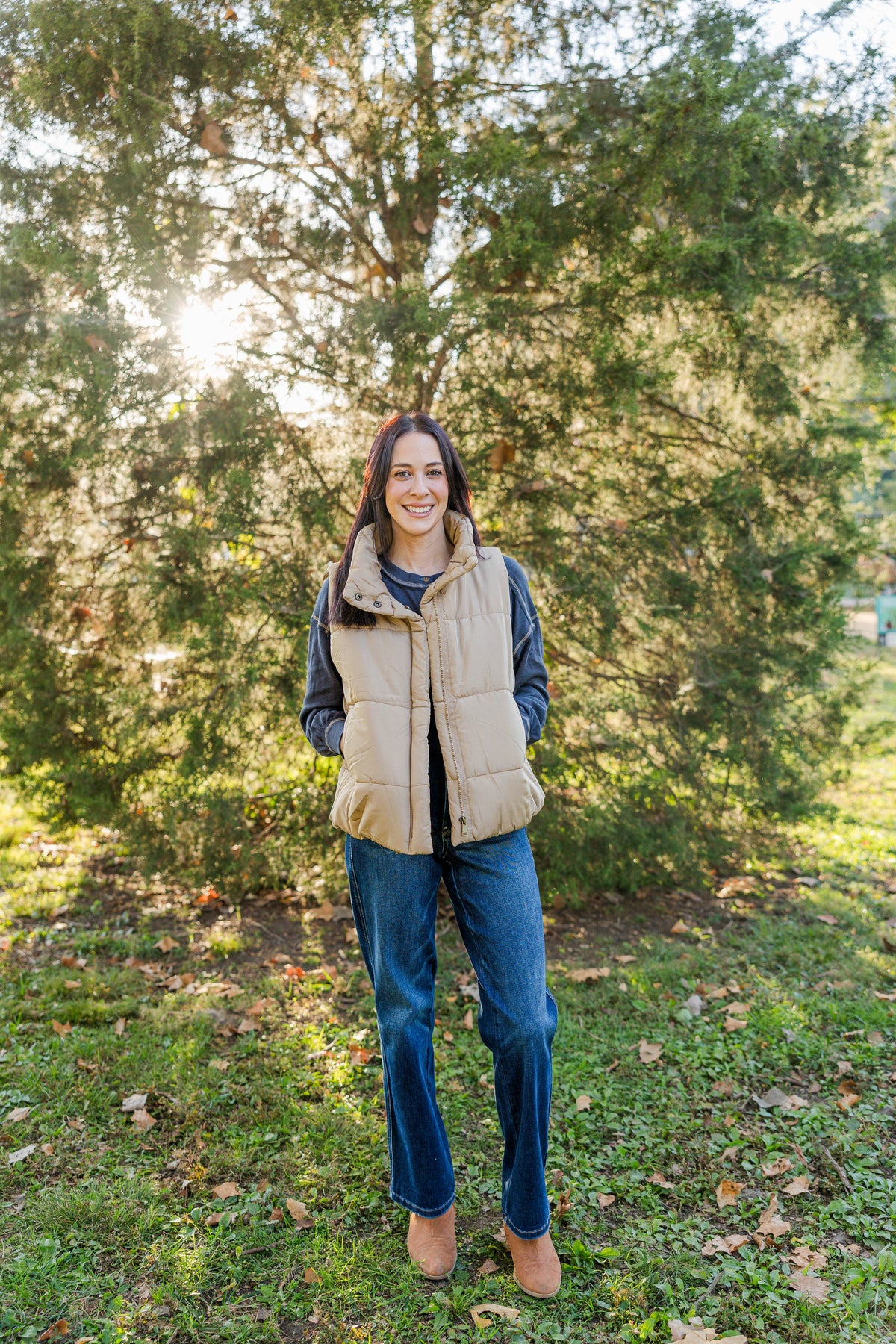 Chestnut Ruched Bomber Vest