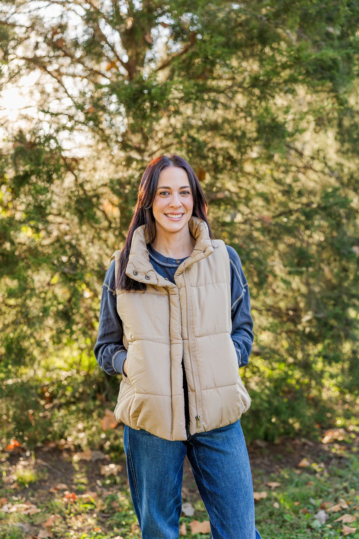 Chestnut Ruched Bomber Vest