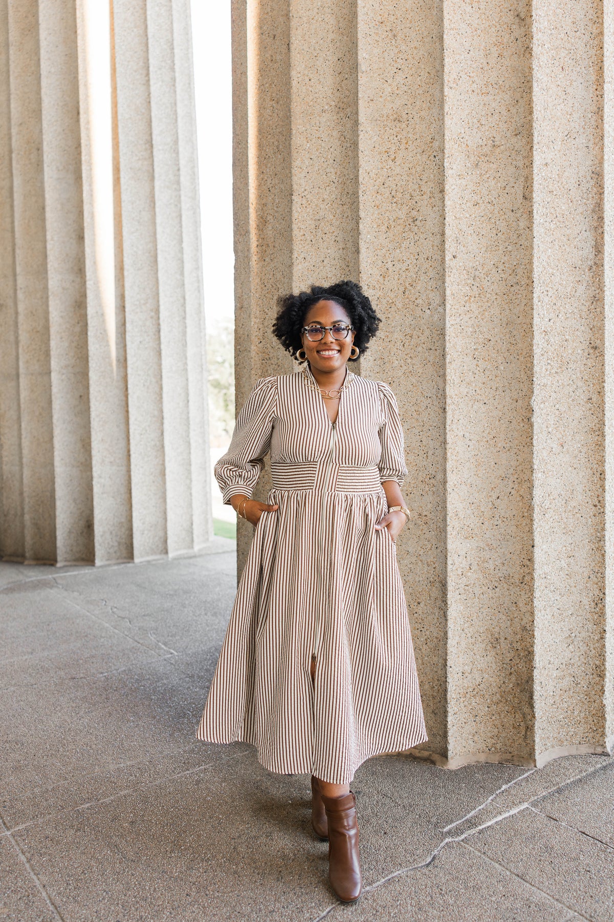 Timeless Lines Midi Dress in Brown