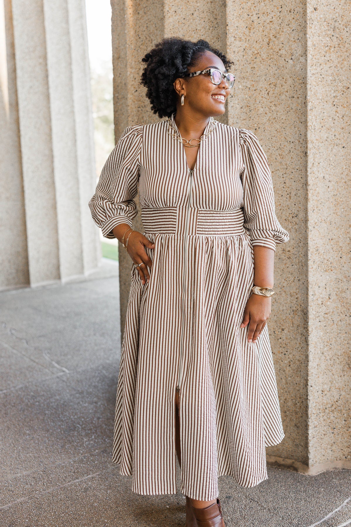 Timeless Lines Midi Dress in Brown