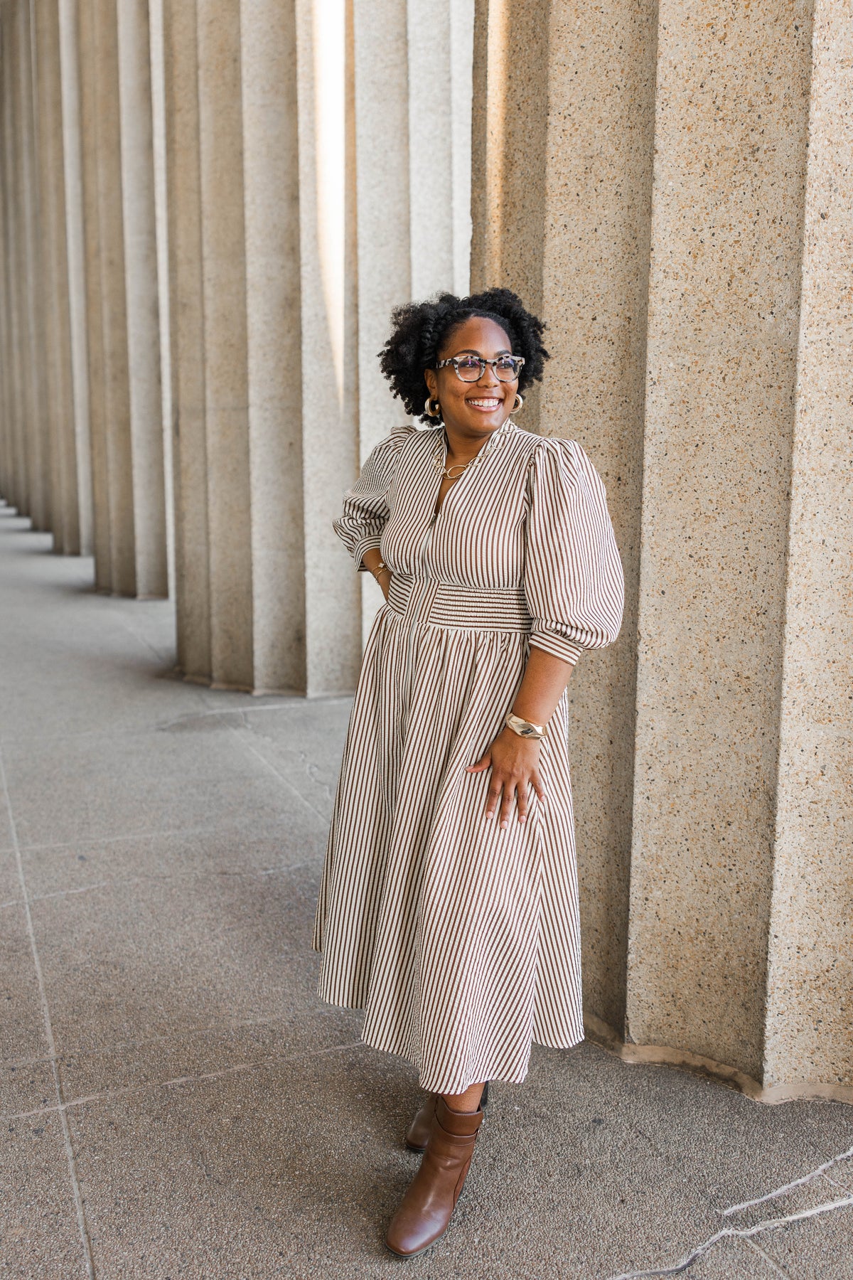 Timeless Lines Midi Dress in Brown