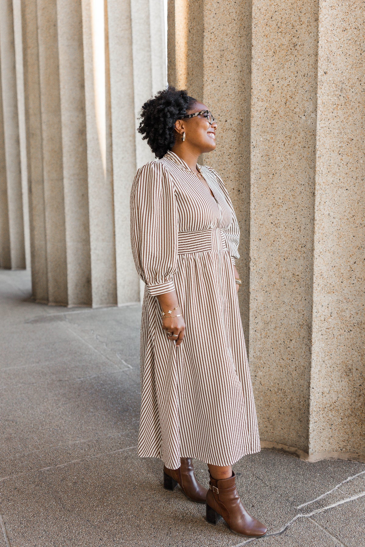 Timeless Lines Midi Dress in Brown