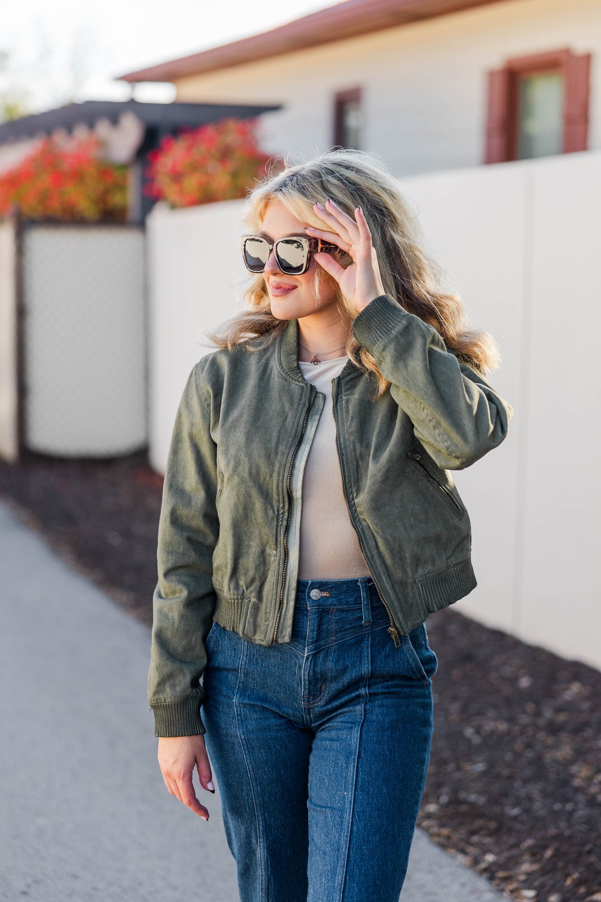 Rustic Vibe Bomber Jacket in Olive