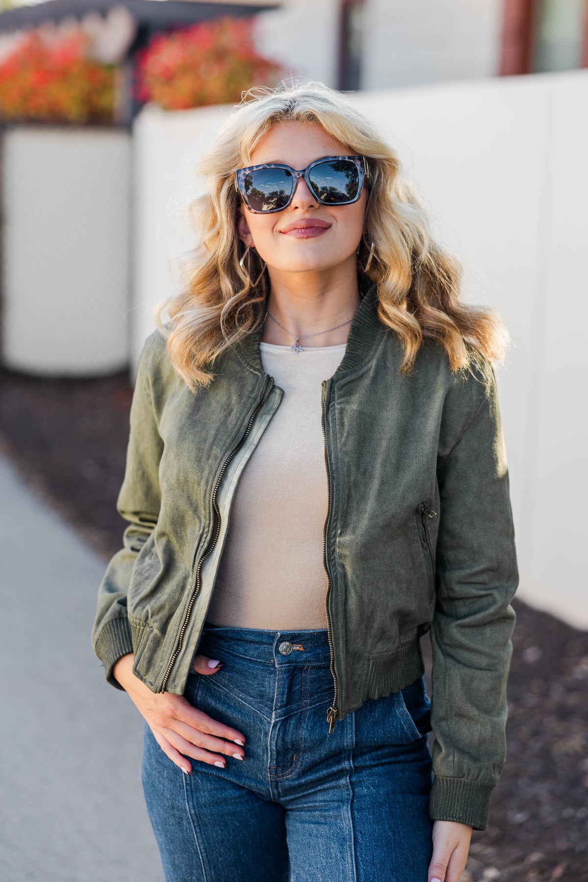 Rustic Vibe Bomber Jacket in Olive