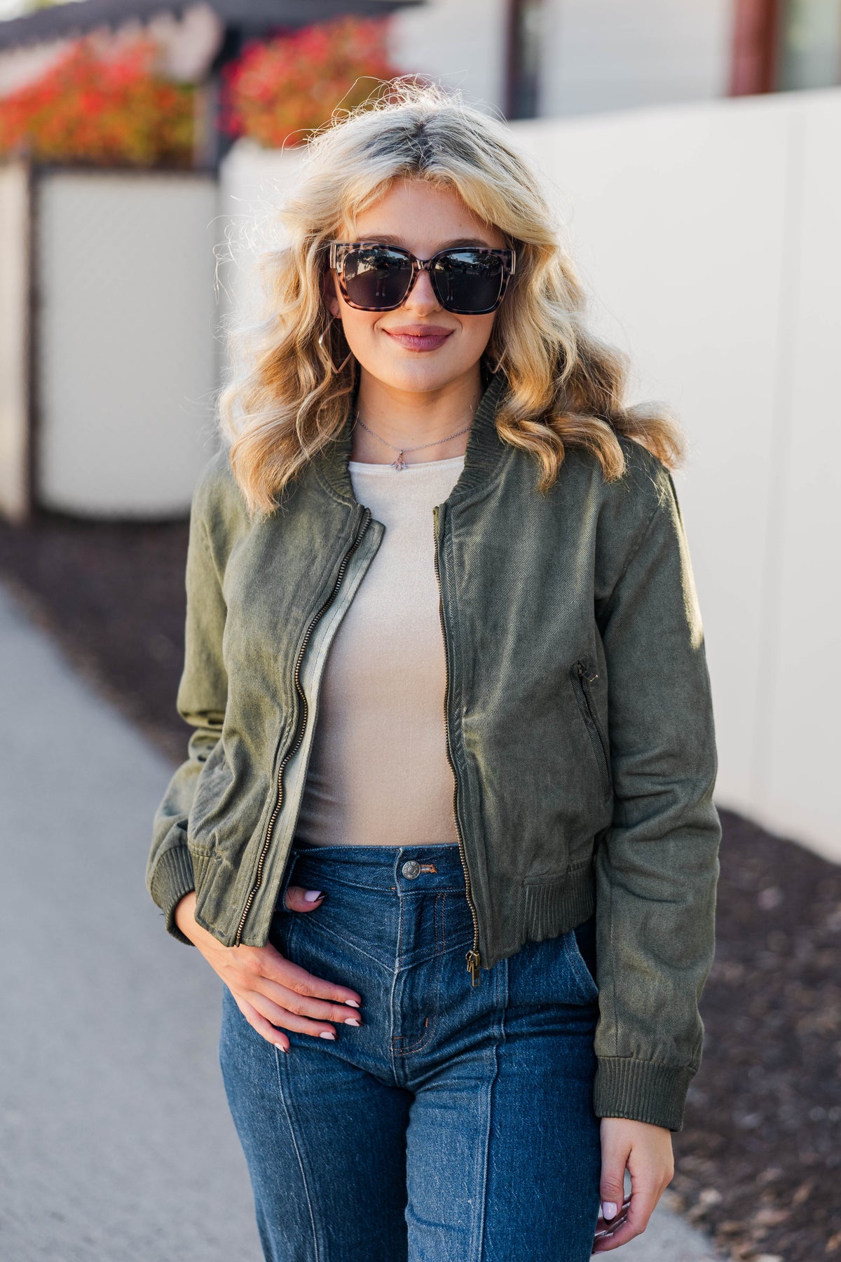 Rustic Vibe Bomber Jacket in Olive