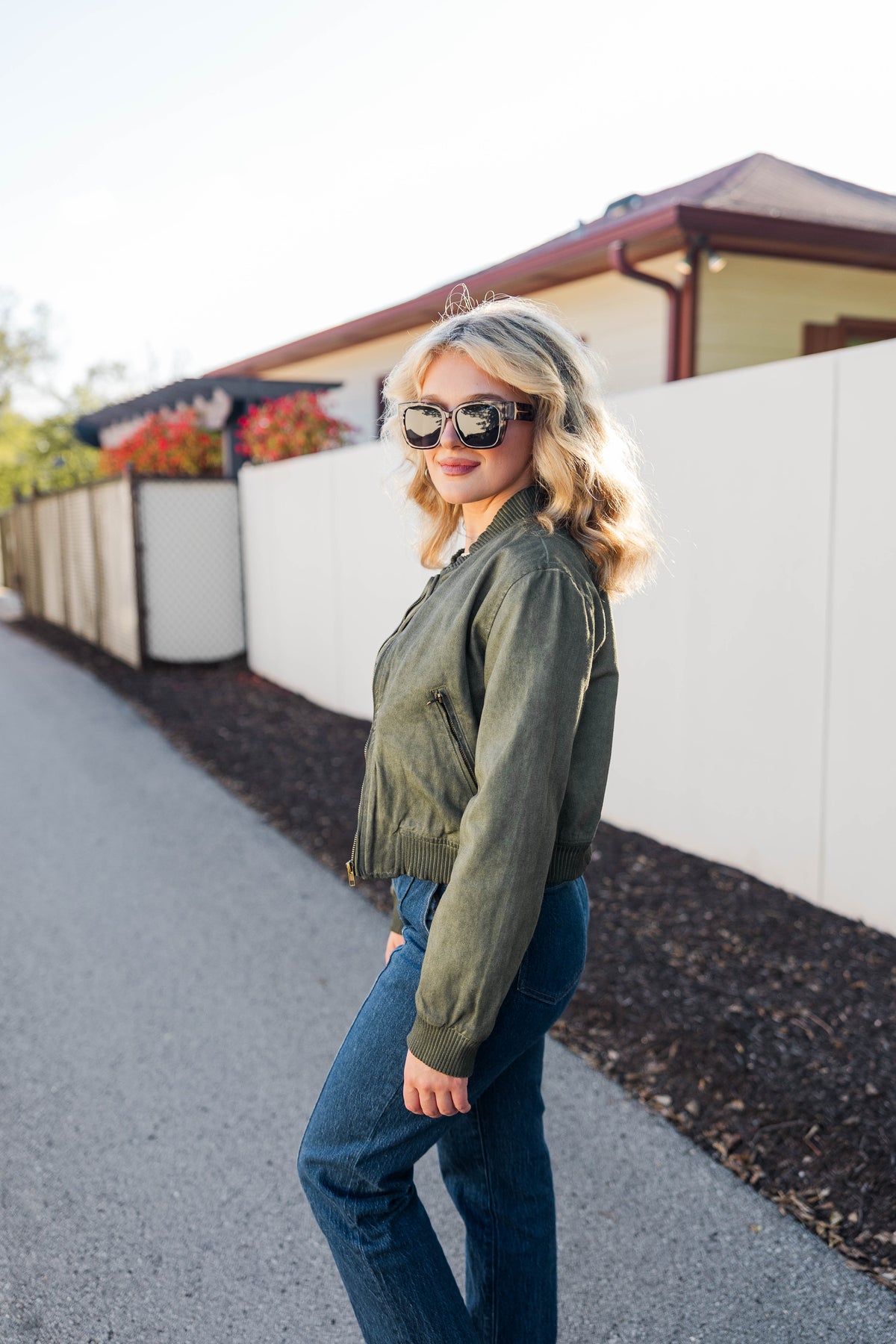 Rustic Vibe Bomber Jacket in Olive