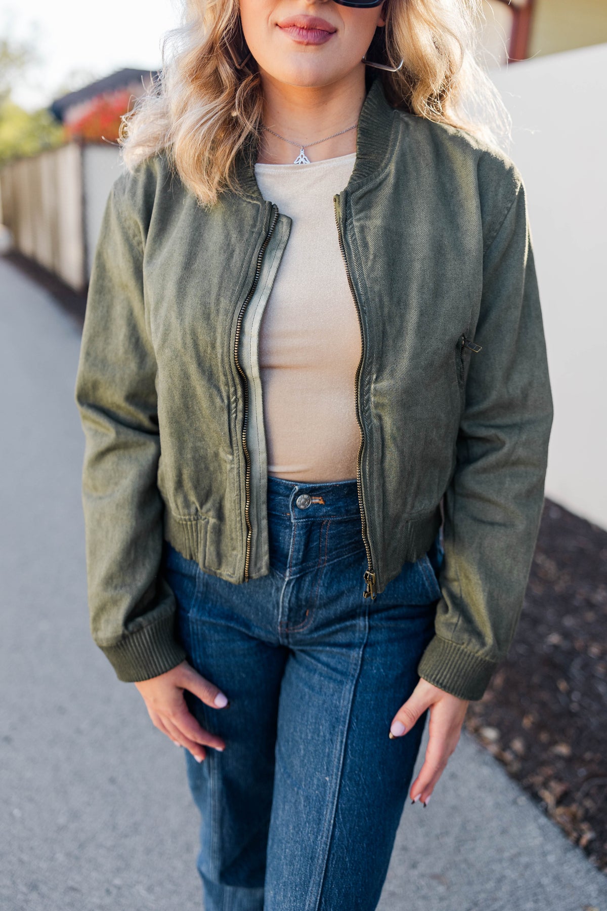 Rustic Vibe Bomber Jacket in Olive