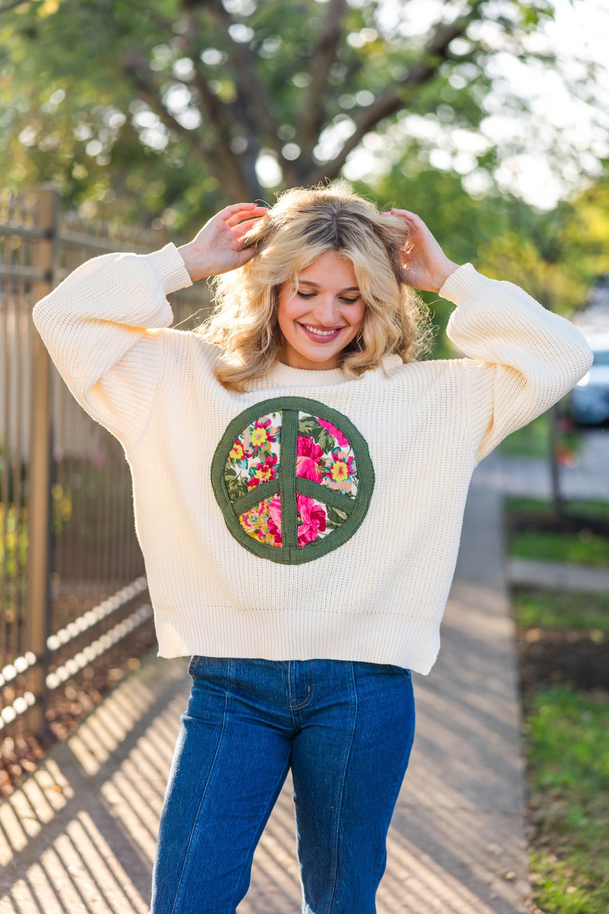 Garden of Peace Sweater in Cream