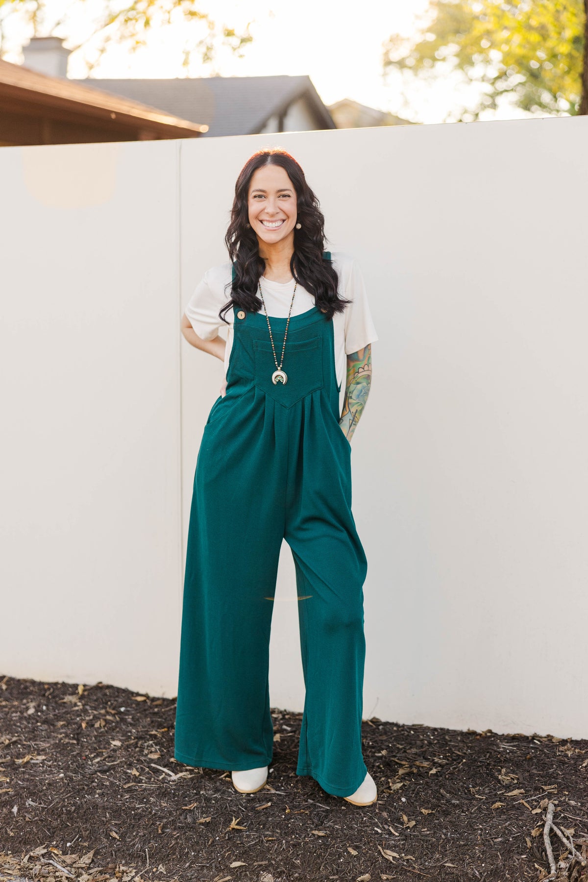 Everyday Flair Wide Leg Jumpsuit in Green